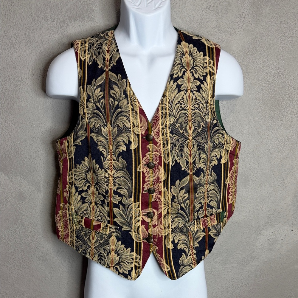 Karen Scott Black and Gold Brocade Vest
